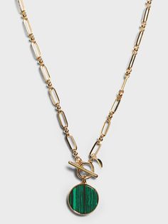 Dress it up or dress it down, our jewelry collection is filled with pieces that add instant polish.  Engineered stone.  Toggle clasp.  Length: 28" (71cm) Malachite Pendant, Necklace Dress, Engineered Stone, Toggle Clasp, Jewelry Trends, Charm Necklace, Turquoise Necklace, Banana Republic, Jewelry Collection