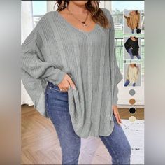 Nwot Never Worn Shein Essnce Women's Plus Size Grey Sweater With Asymmetric Hemline And Batwing Sleeves Super Soft Batwing Sleeve Sweater, Plus Size Sweater, Plus Size Sweaters, Batwing Sleeve, Shoulder Sweater, Work Fashion, Bat Wings, Sleeve Sweater, Grey Sweater