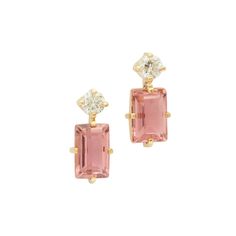 Pink Tourmaline & Diamond Deco Earrings – YI COLLECTION Minimal Gold Jewelry, Pink Diamond Earrings, Pink Tourmaline Jewelry, Pink Diamond Jewelry, Pink Sapphire Earrings, Deco Earrings, Tourmaline Earrings, Tourmaline Jewelry, Sapphire Earrings