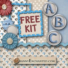 an image of a scrapbook page with the words free kit written in blue and red