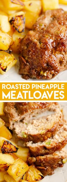 roasted pineapple meatloaves on a plate with potatoes