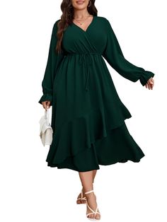 PRICES MAY VARY. FEATURES: Plus Size Maxi Dresses / Long Sleeve Dress / Plus Size Dresses for Curvy Women/ Cross V Neck Dress / High Waist / Self Tie Belt / High Low Dress / Flowy A-Line Dress / Semi Formal Dress / Plus Size Cocktail Dress / Plus Size Wedding Guest Dress/ For Spring, Summer, Fall. This Plus Size Wrap Dress, Made Of 100% Polyester, Provides You Great Breezy Feeling And Contributes a Large Portion Of Comfort. And It Is Wonderfully Regular Fit Without Restricting Your Movement DESI Fall Wedding Guest Dress Amazon, Semi Formal Dress Plus Size, Plus Size Cocktail Attire, Plus Size Flowy Dress, Dress Plus Size Wedding Guest, Long Sleeve Dress Plus Size, Plus Size Wedding Guest Dress, Cocktail Maxi Dress, Plus Size Wedding Guest