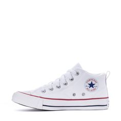 Elevate your kid's style with the Converse Chuck Taylor All Star Malden Street Youth Sneaker. Combining durability with a classic look, these shoes are perfect for casual outings and active play. It's the ideal in-between between the Chuck Taylor All Star hi-top and low-top—plus, they come with padded collars for a super comfy feel. Lace-up. Mid-top with padded collars. Heel pull tab. Chuck Taylor patch. Vulcanized midsole. Rubber outsole. Soccer Shop, Active Play, White Converse, Mid Top, Hi Top, Converse Chuck Taylor All Star, Chuck Taylor All Star, Pull Tab, Converse Chuck