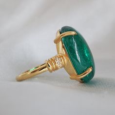 One Of A Kind: Oval Cabochon Emerald Diamond ring, 9ct – Tippy Taste Jewelry Faberge Jewelry, Emerald Diamond Ring, Gold Rings Jewelry, 18k Gold Jewelry, Handcrafted Artisan Jewelry, Emerald Stone, Bridal Jewelry Sets, Emerald Diamond, Emerald Ring