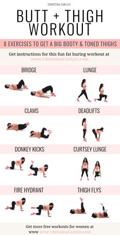 Butt and Thigh Workout for Women that want to build a butt and tone their thighs https://www.christinacarlyle.com/butt-and-thigh-workout/ Thigh Workout, Gym Antrenmanları, Modele Fitness, Tone Thighs, Easy Exercises, Cold Prevention, Thigh Exercises