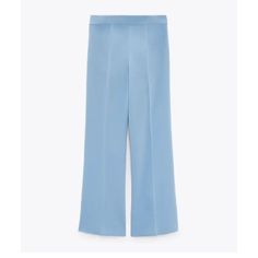 High-Waist Trousers Made Of A Viscose Blend Fabric. Flared Hem. Invisible Side Zip Fastening. Outer Shell 80% Polyester 18% Viscose 2% Elastane High Waist Light Blue Wide Leg Pants For Spring, Light Blue High Waist Wide Leg Pants For Spring, High Waist Light Blue Pants For Spring, Light Blue High Waist Pants For Spring, Elegant Light Blue Trousers, Chic High Waist Light Blue Wide Leg Pants, Tailored Wide Leg Blue Pants, Blue Tailored Wide Leg Pants, Blue Straight Dress Pants For Summer