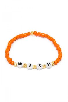 Orange Stretch Bracelet With Letter Beads, Personalized Orange Round Bead Jewelry, Orange Bracelets With Letter Beads, Orange Beaded Bracelets With Letter Beads, Orange Bracelets With Letter Beads As Gift, Orange Bracelets With Letter Beads For Gift, Orange Letter Beads Bracelet As Gift, Orange Beaded Friendship Bracelets With Letter Beads, Orange Letter Beads Friendship Bracelets