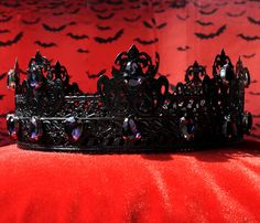 "Black Gothic Crown, King Crown, Male Crown, Men's Crown, Crowns and Tiaras, Gold, Medieval, Head Accessories, Custom Crown, Royal, Renaissance This is great handmade medieval style crown. Unique design and fine jewelry quality of work. Great accent for kings or queens or other noble character, great accessory for both events and regular usage. - Crown is made to fit head circumference, please measure the size as it showing on a picture. - Choose stones colors you like - Higher point 3\" ( 8 cm) Black Crowns King, Wedding Crown Men, Men Crowns King, Dark Crown Royal, Black And White Crown, Spiderman Wedding, Crown Male, Character Claims, Mens Crown