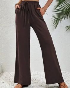 Wide Leg Drawstring Pants - Burnt Umber / S Wide Leg Drawstring Pants, Shoes With Jeans, Drawstring Pants, Tumble Dryer, Jeans Dress, Bag Sale, Loafer Flats, Care Instructions, Shoe Boots