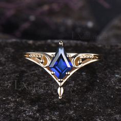 Item description ✦ Handmade, high-quality item! ✦ Material: 925 sterling silver, Solid 10k/14K/18K GOLD (can be made in white/rose/yellow gold) Engagement ring ✦ Center stone: Lab Blue Sapphire ✦ Size/Weight: 6x9mm Kite Cut Any ring size can be made,if the ring size is not in the option list ,contact me. As it is handmade,it needs 2-4 weeks to finish and then be shipped by usps or DHL. Return policy: We offer 30 days return policy. For any reason, if you are not completely satisfied with your order, you may return it for a refund.  Buyer is responsible for the handcraft fee (15%-30% of the total price) and the return shipping cost. Gold Sterling Silver Sapphire Birthstone Ring, Gold Sapphire Ring With Birthstone In Sterling Silver, 14k Gold Sapphire Jewelry For Anniversary, Blue 14k Gold Birthstone Promise Ring, Blue Sapphire Ring In 14k Gold For Anniversary, Gold Sapphire Ring With Sterling Silver, Blue 14k Gold Birthstone Ring For Promise, Gold Sapphire Jewelry With Accent Stones, Heirloom Gold Sapphire Ring In Sterling Silver