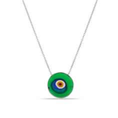 Artful and timeless, the Antique Evil Eye Necklace is imbued with uncommon character. Spend a moment gazing into this glass pendant's swirls of emerald green, indigo, and amber and you're sure to be entranced. Layer with other colorful evil eyes and bold metallics to let the good vibes roll. Or pair with our Antique Evil Eye Earrings for the most original RAGEN combo. 14k gold plated sterling silver 16-18" Adjustable in length Translucent green evil eye charm: .5" in width Handmade and painted i Evil Eyes, Evil Eye Earrings, Eye Earrings, Evil Eye Charm, Evil Eye Necklace, Eye Necklace, Gold Plated Sterling Silver, Glass Pendants, Evil Eye