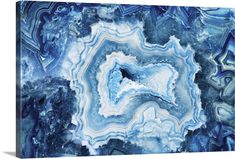 an abstract painting with blue and white colors