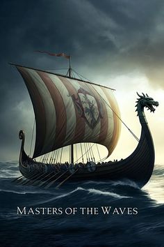 an image of a boat with a dragon on it's side in the water