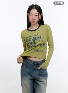 snugscript-crop-top-cs406 / Green Fitted Long Sleeve T-shirt With 90s Style, Y2k Letter Print Top For College, Y2k Style Letter Print Top For College, Y2k Style Tops For School, Green Y2k Stretch T-shirt, Fitted Green 90s Tops, Green Fitted Top With Letter Print, Y2k Letter Print College Top, Fitted Green Tops With Letter Print