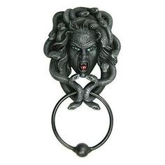 a metal hook with a lion head on it's face and two snakes around the handle