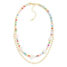 Layered Beaded Necklace Featuring Stone Heart Stations- Approximately 14" L- Extender 3" L Layered Beaded Necklace, Layered Beaded Necklaces, Stone Heart, Beaded Necklace, Beads, Stone