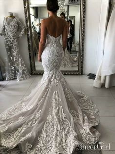 Vintage Lace Wedding Dresses Sweetheart Neck Mermaid Wedding Dress AWD1501-SheerGirl Backless Bridal Dresses, Rustic Dress, Vintage Lace Weddings, Pnina Tornai, White Wedding Dress, Lace Wedding Dress Vintage, Sweetheart Wedding Dress, Backless Wedding, Stunning Wedding Dresses