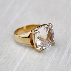 D E T A I L S - Material: 925 Sterling SilverStone: Natural CrystalThe Fit: true to US ring size Finish: Smooth and Gold Plated to a high shineS H I P P I N G & P R O D U C T I O N - My current production time is 2-6 business days, which means after those days are up, your order ships! I make everything custom to order, by hand, but I promise you it's worth the wait!R U S H - M Y - O R D E R -If you're in a rush to get your pretty new pieces, please send me a message and I'll let you know ju Timeless Jewelry Ring With Large Stone, Timeless Jewelry With Large Stone, Timeless Open Crystal Ring For Gift, Timeless Open Crystal Ring As Gift, Timeless Large Stone Ring Jewelry, Fine Jewelry Crystal Ring With Diamond Cut For Gift, Adjustable Faceted Rings For Wedding, Gold Ring With Large Stone As Gift, Timeless Crystal Gemstone Ring For Anniversary