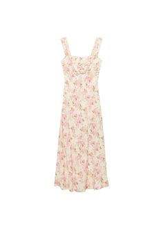 Floral dress with bow neckline -  Women | Mango USA Dresses Bow, Mango Outlet, Decorative Bows, Design Floral, Wide Straps, Dress With Bow, Girly Girl, Spring Dresses, Side Zip