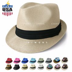 Untitled Document kimons Straw Fedora Hat Trilby Cuban Cap Summer Beach Sun Panama Derby Short Brim BRAND NEW! Our fashionable paper straw fedora hat provides you with the most stylish look in the hot weather. Not only will it be the perfect accessory to provide some shade, but it will also give you some vibrant colors in your outfit. Description (Straw Fedora) 100% Paper / Brand new Size: 2 sizes S/M & L/Xl (see size chart below) Brim 1.75" Crown 4" Height Easy to carry and comfortable to wear Fitted Fedora Sun Hat For The Beach, Fitted Fedora Panama Hat For The Beach, Fitted Summer Hats For Beach, Summer Fedora For Beach, Fitted Flat Bill Panama Hat For Spring, White Hat Bands For Summer Vacation, White Short Brim Fedora For Beach Season, Fitted Brimmed Hat For Beach Season, Fitted Fedora Hat For Beach