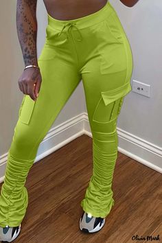 Olivia Mark - Premium Orange Solid Patchwork Folded Skinny High Waist Pants - Classic Solid Color Bottoms Casual High Stretch Green Pants, Casual Stretch Green Pants, Non-stretch Full Length Green Cargo Pants, Green High Stretch Bottoms For Spring, High Stretch Green Bottoms For Spring, Fitted Full Length Green Cargo Pants, Green Full-length Leggings With Pockets, Trendy High Stretch Green Bottoms, Green Full Length Leggings With Pockets