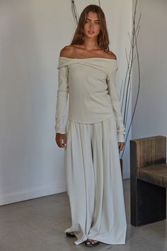 Knit Polyester Cotton Spandex Ribbed Wide Leg Pants With Side Pockets Fabric Contents: 65% Polyester, 27% Cotton, 8% SpandexMade in USA Curvy Girl Dress, Sweatpants Outfits, Fashion Design Template, Cream Pants, Easy Trendy Outfits, Wide Leg Linen Pants, Linen Pants, Dress Codes, Cotton Spandex