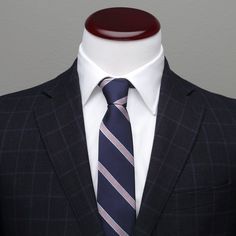 Let your personality shine through with this modern tie featuring a fun twist on an iconic stripe design. The light pink stripe is highlighted by baby blue pinstripes on either side, making the design pop off the navy base. Our tie will maintain its shape and hold a perfect knot thanks to the durable yet soft 100% Silk. The Travis is a versatile tie that can be dressed up with a suit or keep it casual with jeans and a blazer. Navy Base, Men's Tie, The Navy, Navy Pink, Pink Stripes, Ties Mens, Stripes Design, Baby Blue, Light Pink