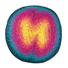 a ball of yarn that is multicolored and has a swirl pattern on it