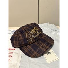 * Navy Plaid Hat Chain Stitch Embroidered Logo At Front Unstructured, Low-Profile Fit 6-Panel Construction Adjustable Slide In Antique Brass At Back Features Branded Loop Label 100% Wool Wipe Clean Made In China * One Size; Adjustable Porsche Accessories, Hat Chain, Plaid Hat, Plaid Hats, Aime Leon Dore, Porsche 356, Slide In, Fashion Design Clothes, Wool Hat