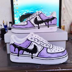 Custom purple drip designed Women's Nike Air Force 1's Skor Sneakers Nike, Παπούτσια Nike Free, Buty Jordan, Wallpaper Nike, Обувь Air Jordan, Nike Shoes Women Fashion, Buty Marki Nike, Custom Sneakers Diy, Personaje Fantasy