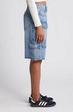 HIDDEN JEANS Baggy Denim Cargo Shorts | Nordstrom High Rise Denim Cargo Shorts, High Rise Denim Cargo Shorts With Pockets, Utility Style Medium Wash Jean Shorts, Summer Short-length Denim Cargo Jeans, Summer Short Length Denim Cargo Jeans, Spring Cargo Jeans In Short Length, Summer Short Cargo Jeans In Denim, Mid-rise Relaxed Fit Shorts With Patch Pockets, Relaxed Fit Mid-rise Shorts With Patch Pockets