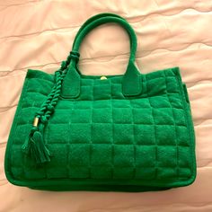 Green, Terry Cloth, Vince Camuto Shoulder Bag Green Top Handle Travel Bag, Luxury Rectangular Beach Bag For Travel, Green Square Shoulder Bag For Vacation, Luxury Double Handle Beach Bag For Travel, Green Top Handle Vacation Bag, Vacation Tote Shoulder Bag With Gold-tone Hardware, Green Square Bag For Vacation, Green Square Bags For Vacation, Vacation Shoulder Bag With Double Handle And Gold-tone Hardware