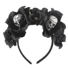 PRICES MAY VARY. Headbands for women black was made of good quality plastic and cloth,is durable and won't hook your hair.gothic hairband looks great in the Halloween and makes you stand out at the Party. Halloween flower crown headband was designed to be comfortable ,easy to wear, universal size fits women!Black Rose hair band veil make you look charming and mysterious. Skull rose hairhoops headband can go with everything in your halloween costume,will create a beautiful hairstyle.Long-term ret Black Flower Crown, Halloween Accessories Hair, Flower Crown Hairstyle, Hair Clasp, Flower Crown Headband, Halloween Headband, Skull Decor, Handmade Hair Accessories, Lace Headbands