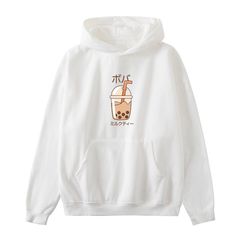 N67-S-118 0 Bobo's House White S Kawaii Boba, Boba Milk Tea, Boba Milk, Blue White And Black, Cotton Hoodie, Milk Tea, Oversize Hoodie, White Hoodie, Casual Looks