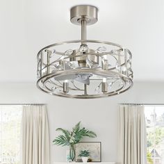 a living room scene with focus on the ceiling light