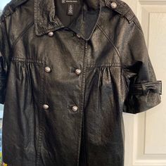 Brand New Xl Black Leather Jacket With Short Sleeves. 6 Beautiful Silver Buttons. Buckle On Sleeves. Lined Leather Riding Jacket, Cropped Faux Leather Jacket, Short Faux Fur Jacket, Faux Suede Moto Jacket, Leopard Print Jacket, Nike Sweater, Red Blazer, June 2024, Light Blue Sweater