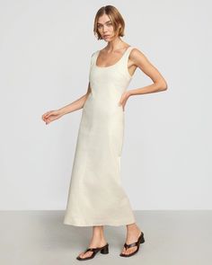 Mona Cotton Twill Scoop-Neck Dress Spring Chic Scoop Neck Maxi Dress, Chic Spring Maxi Dress With Scoop Neck, Elegant Scoop Neck Maxi Dress For Summer, Chic Midi Dress With Cutout Back For Day Out, Summer Maxi Dress With Straight Neckline And Bias Cut, Elegant Spring Midi Dress With Scoop Neck, Elegant Scoop Neck Slip Dress For Summer, Fitted Square Neck Unlined Dress, Elegant Scoop Neck Midi Dress For Spring