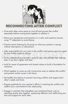 Reconnecting after conflict ✨ List Of Needs In A Relationship, How To Reconnect With Your Boyfriend, Questions To Reconnect With Husband, How To Resolve Conflict Relationships, How To Be A Better Partner, Reconnecting With Spouse, Writing Conflict, One Real Person Is Enough, Happy Marriage Tips