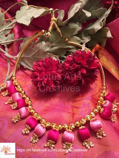 Raw double shade pink silk thread jewellery necklace. Perfect choice for a chanderi / kanchivaram / Banarasi / silk saree or a silk cotton saree. Call or whatsapp +919840009398 to place your order. International and domestic orders accepted. https://m.facebook.com/LotusArtsCreatives/