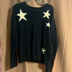 Nwt, Never Worn, Too Big. Very Soft And Comfortable, Warm, Oversized Style Sweater. Trendy Black Sweater With Star Print, Black Casual Sweater With Star Print, Casual Black Sweater With Star Print, Casual Black Star Print Sweater, Black Star Print Top For Winter, Oversized Star Print Sweater, Thick Sweater, Sweaters Women, Thick Sweaters