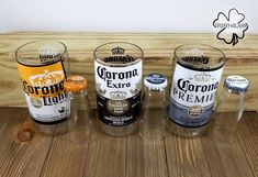 three different types of beer in glasses on a table