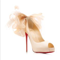 Christian Louboutin Anemoniac Embellished Satin Peep-Toe Pumps 120mm Heels They're Made From Lustrous Crepe Satin That's Thoughtfully Adorned With Airy Chiffon And Fluttering Feather-Trimmed Bow Embellishments. Color: Neutral New With Tags Elegant Heels For Spring Ceremony, Luxury Red-sole Heels For Wedding, Luxury Cream Open Toe Wedding Shoes, Luxury Wedding Heels With Red Sole, Chic Cream Wedding Shoes For Events, Chic Cream Wedding Shoes For Event, Spring Luxury Wedding Shoes, Elegant Beige Heels With Red Sole, Chic Wedding Heels With Red Sole