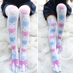 Color: WhiteMaterial: Velvet Size Length(cm)(inch) Leg circumference(cm)(inch) One Size 61/24.01 20-44/7.87-17.32 Bunny Socks, Fairy Kei Fashion, Silly Socks, Kei Fashion, Sweet Clothes, Thigh High Socks, Thigh High Stockings, Cute Socks, All Things Cute