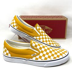 Vans Classic Slip On Shoes Check Yellow Canvas Men’s Size Sneakers Vn0a5jmhf3x Brand New With Box. 100% Authentic! First Introduced In 1977, The Vans #98now Known As The Classic Slip-Oninstantly Became An Icon In Southern California. Fast Forward To Today, And The Classic Slip-On Is Known Worldwide For Its Comfortable Silhouette, Easy Wearability, And Beloved Design. Made With Sturdy Low Profile Canvas Uppers, The Classic Slip-On Is An Everyday Essential With True “Off The Wall” Style. This Icon Retro Mustard Low-top Sneakers, Retro Yellow Sneakers With Vulcanized Sole, Retro Yellow Sneakers For Summer, Retro Yellow Skate Shoes For Sports, Casual Yellow Skate Shoes With Rubber Sole, Yellow Casual Skate Shoes With Vulcanized Sole, Yellow Canvas Shoes With Rubber Sole For Streetwear, Casual Yellow Skate Shoes With Vulcanized Sole, Yellow Canvas Shoes With Round Toe For Streetwear