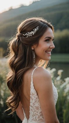 #fashion, #style, #haircare, #beauty Bridal Hairstyles Romantic, Bridal Hair Styles Long Hair, Bridal Hairstyles Brunette, Down Wedding Hairstyles With Veil, Fairytale Hairstyles, Whimsical Wedding Hair, Wedding Hair Curly, Wedding Hairstyles Brunette, Wedding Hairstyles Long Hair