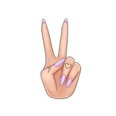 the peace sign is made up of two fingers with purple nail polishes on them