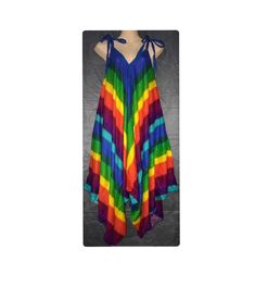 "Handmade Rayon Jumpsuit | Handmade in Nepal - One Size Jumpsuit Summer Fashion 2022 - Boho Hippie Jumpsuit Sleeveless Tie Dye Abstract Lengths -Chest up to 42\" -Hip max 42\" -Length without strap 43\" -Length from top to the longest part (middle) 46\" -Length from shoulder to crotch 43\" -Leg Circumference is Open ** Rainbow and Black Tie Dye Jumper Includes Pockets Abstract (Blue and Navy) Jumpers do not Include Pockets *Model Height is 5'2* Return Policy: If you are not satisfied with your i Sleeveless Jumpsuits And Rompers For Festivals, Rainbow Sleeveless Dress, Casual Sleeveless Jumpsuits And Rompers For Festival, Multicolor Overall Jumpsuits And Rompers For Vacation, Multicolor Overall Jumpsuit For Vacation, Multicolor Overalls Jumpsuit For Vacation, Sleeveless Cotton Jumpsuits And Rompers For Vacation, Sleeveless Cotton Jumpsuit For Vacation, Sleeveless Summer Jumpsuits And Rompers For Festival