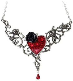 The Blood Rose Heart Necklace Alchemy Gothic, Crystal Heart Necklace, Swarovski Crystal Hearts, Alternative Jewelry, Rose Heart, Swarovski Crystal Jewelry, Rosé Heart, Goth Jewelry, Heart Shaped Necklace