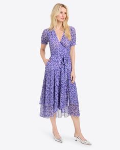 Naomi Wrap Dress in Stretch Mesh – Draper James Spring Knee-length Wrap Dress With Ruffle Hem, Floral Print Midi Wrap Dress For Work, Workwear Floral Print Midi Wrap Dress, Spring Floral Print Wrap Dress For Work, Fitted Wrap Dress With Ruffle Hem And Short Sleeves, Wrapped Dress, Afternoon Wedding, Church Dress, How To Dress A Bed