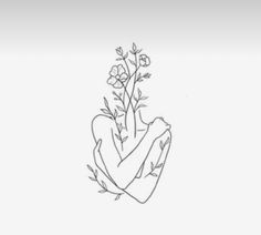 a drawing of a hand holding flowers